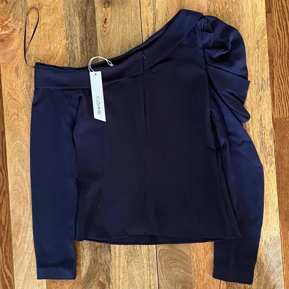 Cushnie et Ochs Navy One-Shoulder Gathered Sleeved Top NWT